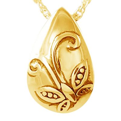 Filigree Butterfly Tear Gold Cremation Pendant